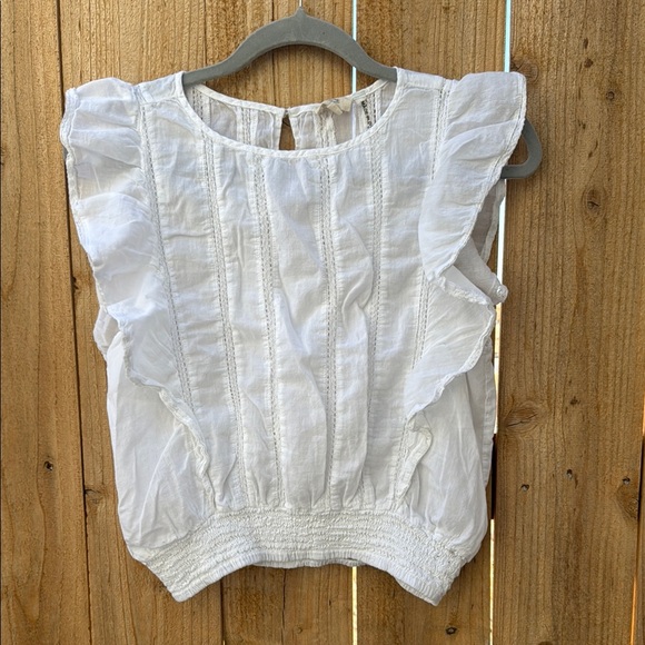 Elan Tops - Elan White Sleeveless Ruffled Smocked Blouse